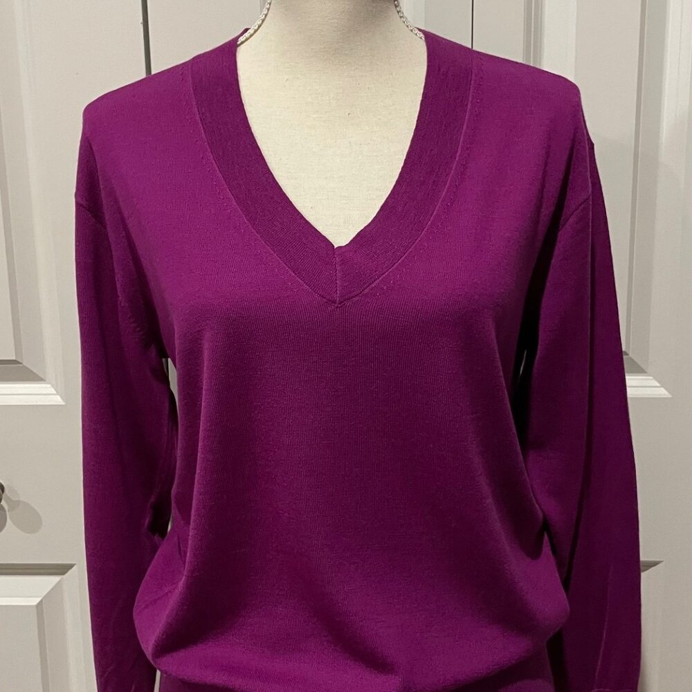 J. CREW PURPLE DEEP V NECK MERINO WOOL SWEATER- TAGS ON- NEW STYLE- SMALL